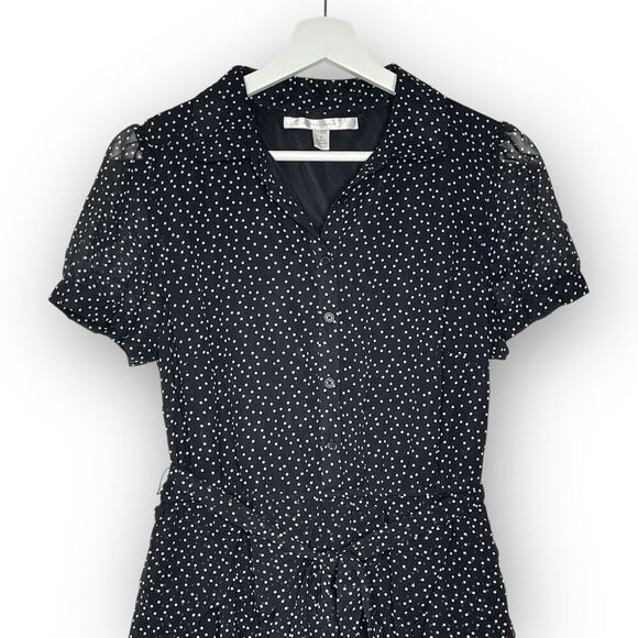 LC Lauren Conrad Dress Black White Polka Dot Ruffle Flutter Women’s Size 8 Small - Picture 3 of 12